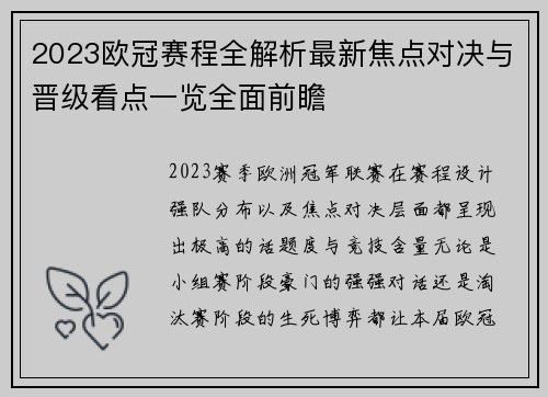 2023欧冠赛程全解析最新焦点对决与晋级看点一览全面前瞻 2023欧冠赛程全解析最新焦点对决与晋级看点一览全面前瞻
